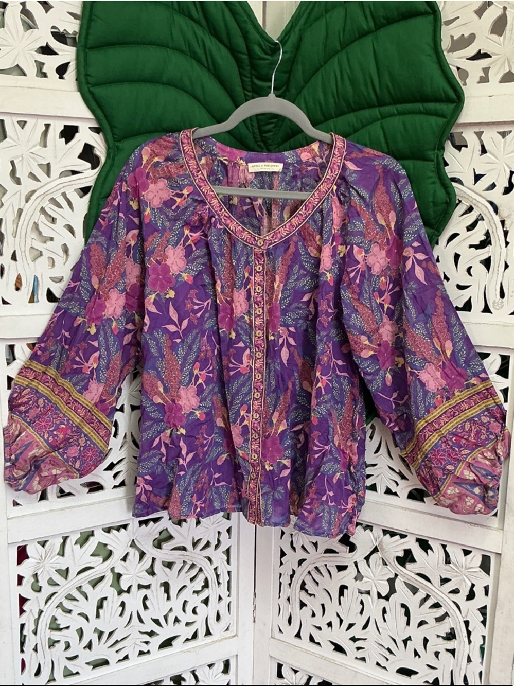 Spell & The gypsy purple and pink floral long sleeve button down blouse. Size S